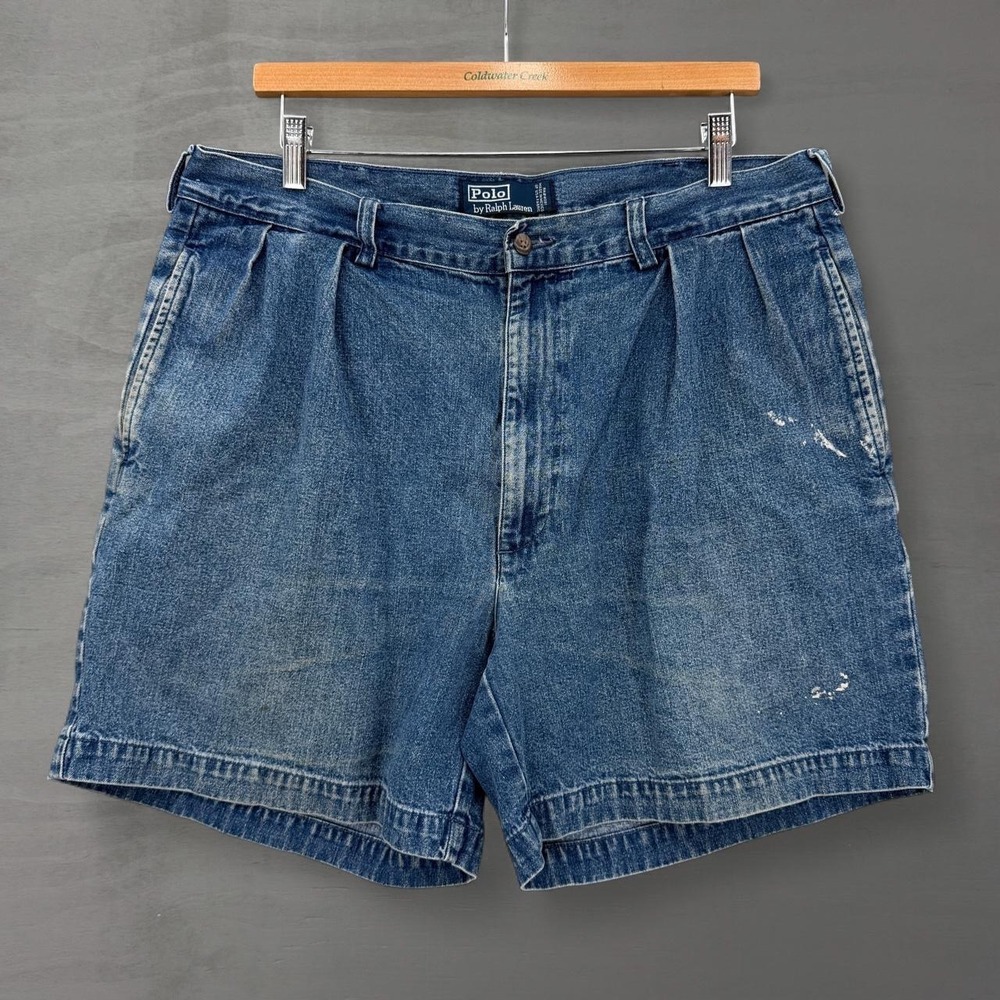 Vintage Polo Ralph Lauren Denim Shorts Blue Pleated Front Cotton 34